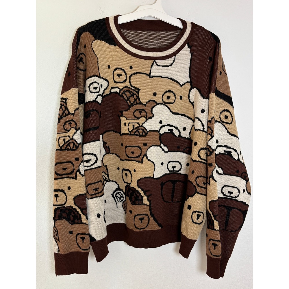 SHEIN Curve Teddy Bear Graphic Knit Sweater Brown Tan 3XL Plus Size Pullover